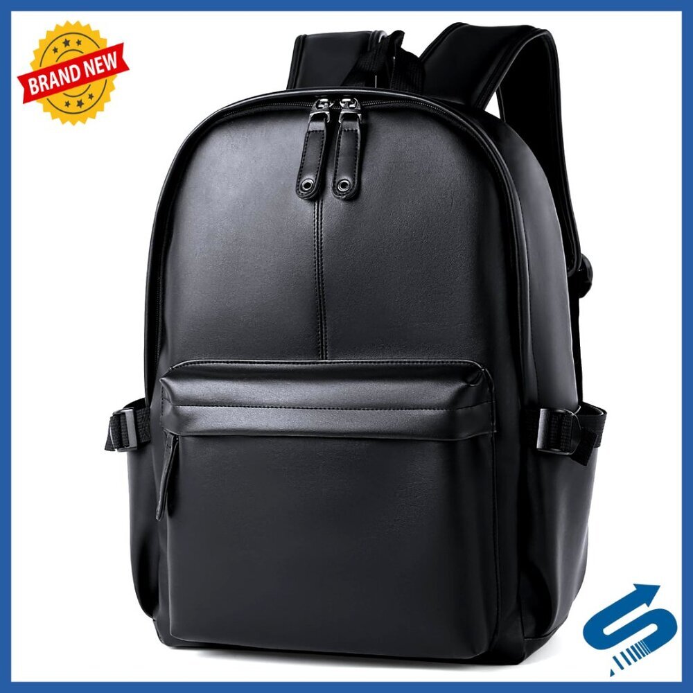 Leather Laptop Backpack Classic Water-Resistant Travel Work Business Bag